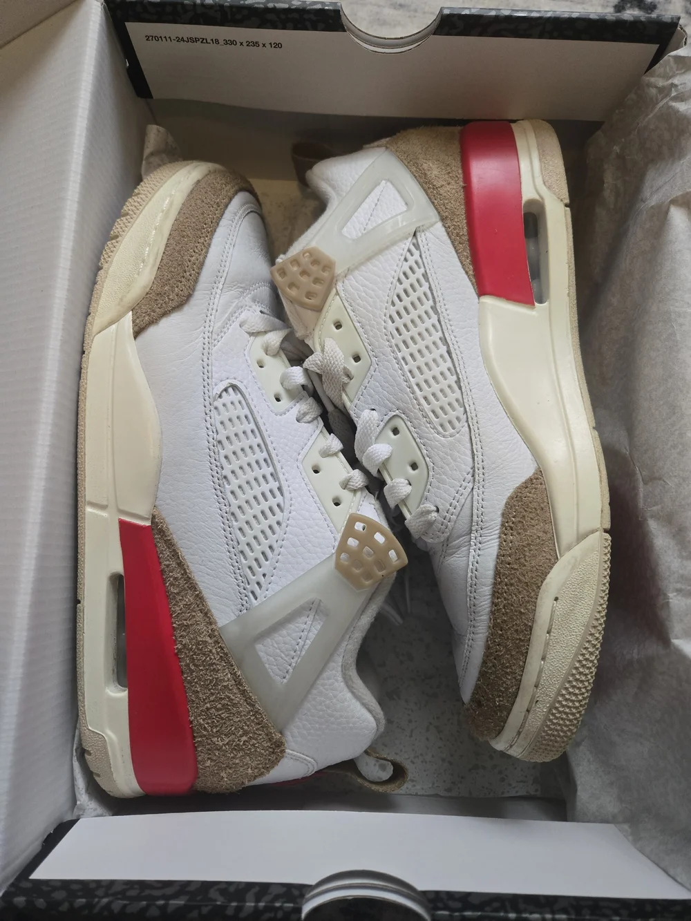 Jordan Retro Low-Top Sneakers in White, Tan & Red